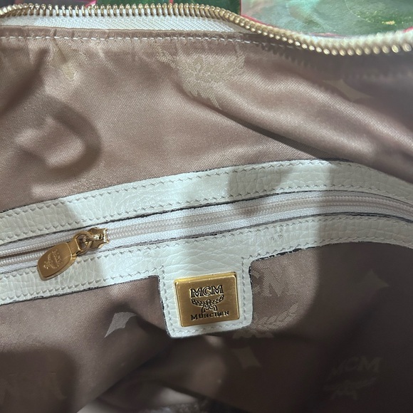 MCM White and Tan Hobo Bag with Monogrammed Design - Picture 13 of 15